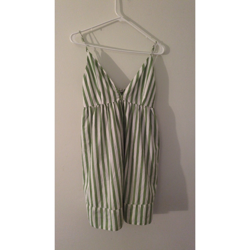 Y2K Abercrombie & Fitch Babydoll Green & White Striped Dress, Pockets, Flare